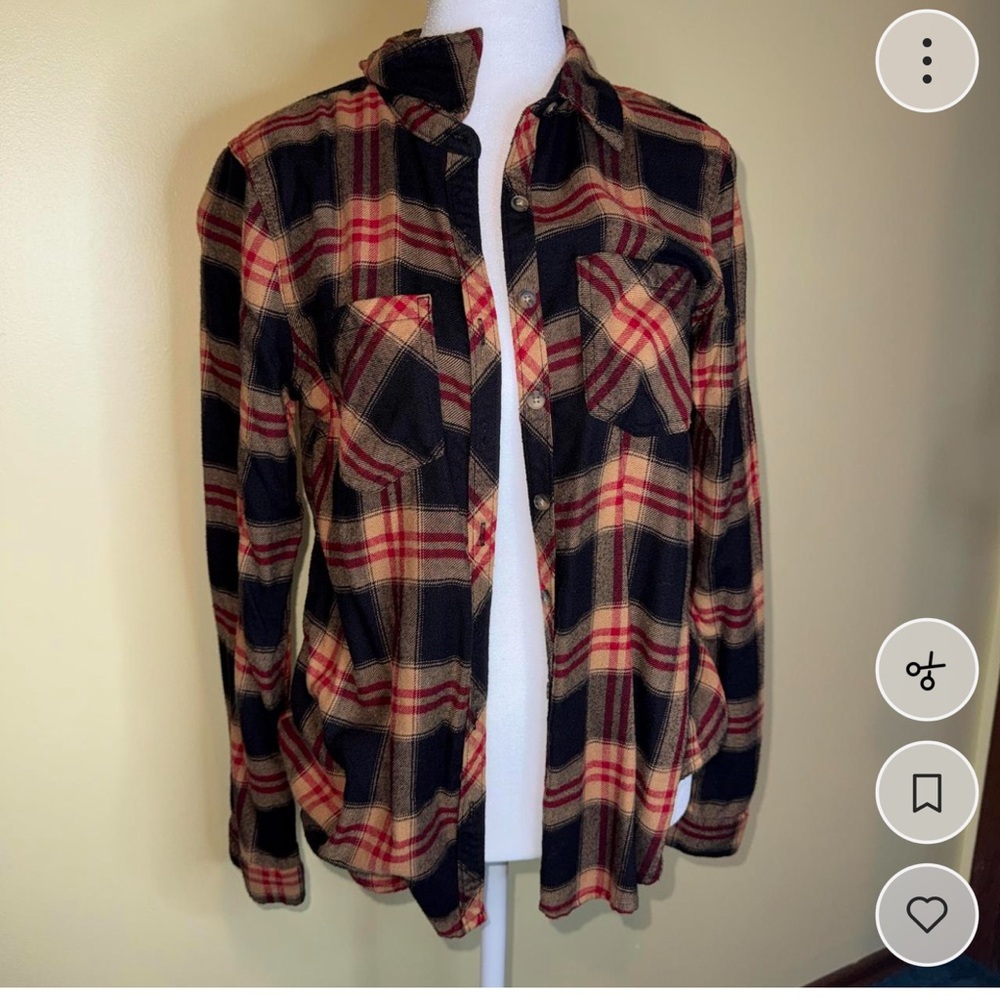 Maurices Plaid Button-Up Shacket in Red, Black & Tan
